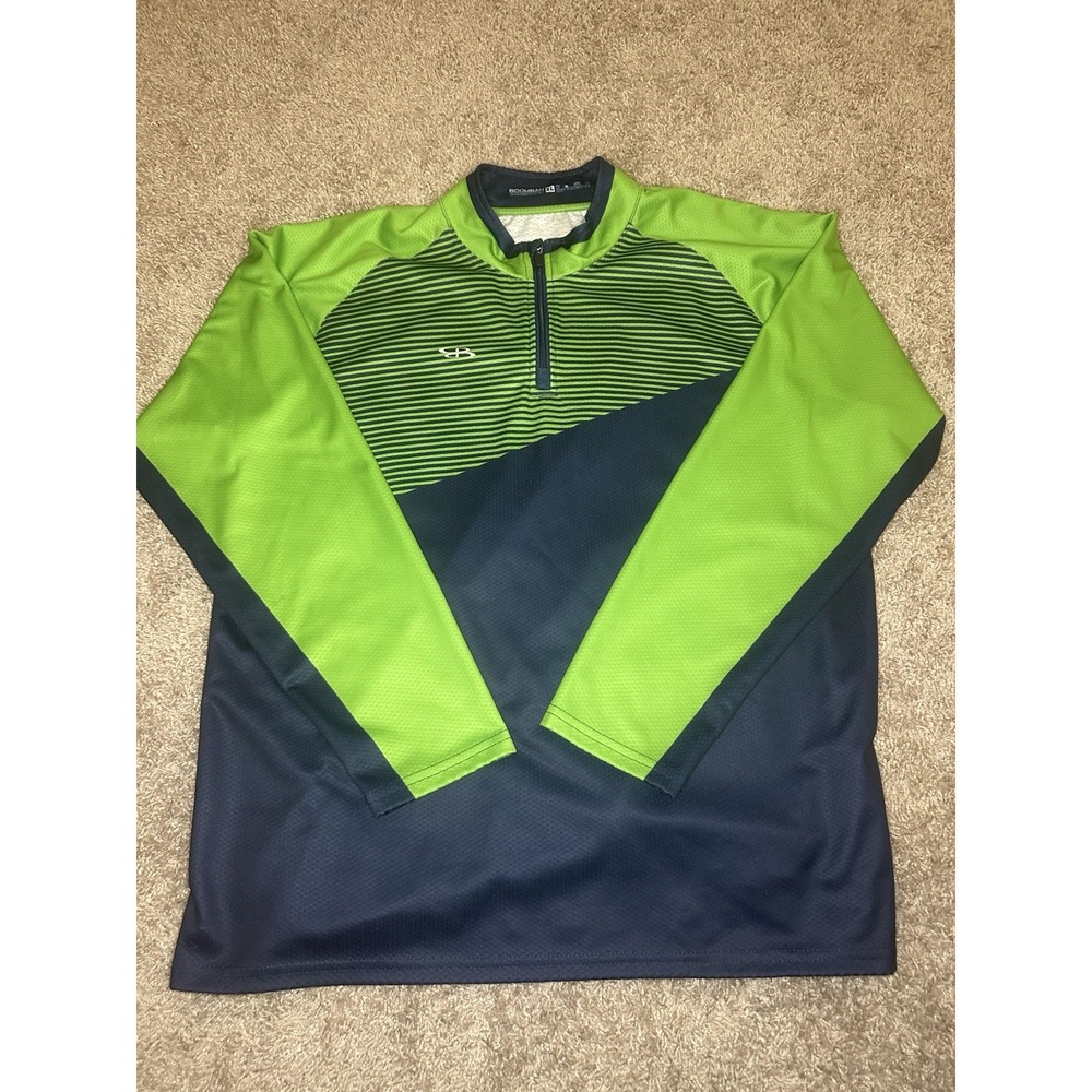 Boombah Men's XL Green/Blue Striped 1/4 Zip Mock Neck Polyester Pullover